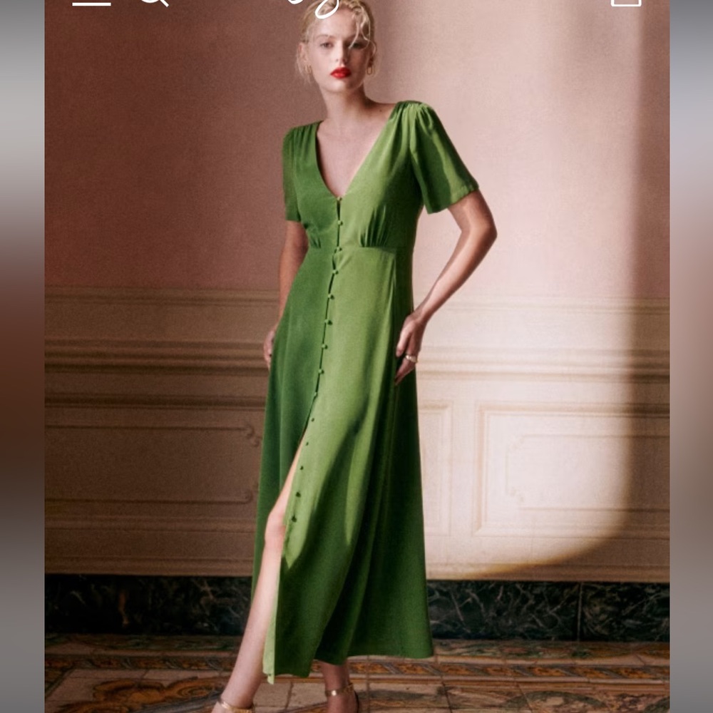 New Sezane Robe Solia Silk Dress in Summer Green